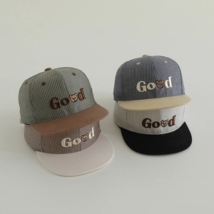 Striped bear embroidery hip-hop flat brim hats for kids in four assorted colors