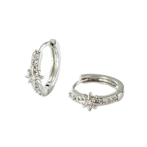 Silver star hoop earrings with clear micro-inlaid zircons for women's jewelry collection