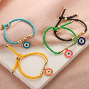 Evil Eye Charm Woven Bracelet Colorful Adjustable Copper Enamel Bohemian Style Jewelry For Women Girls