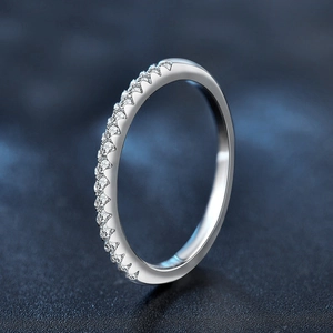 Minimalist S925 sterling silver moissanite eternity ring in a polished silver finish