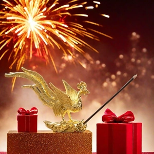 Golden phoenix incense burner with elegant wings and cloud base in a festive setting