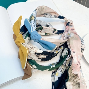 Chic floral fabric bow headbands collection in yellow blue and green patterns
