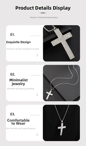 Detailed close-up of shiny full diamond cross pendant with durable square link chain