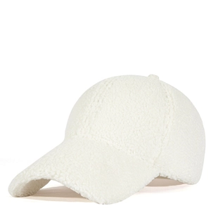 Winter white faux shearling baseball cap for women with warm fleece texture