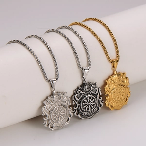 Hip hop punk crown shield necklaces in silver, gold, and black with darts emblem
