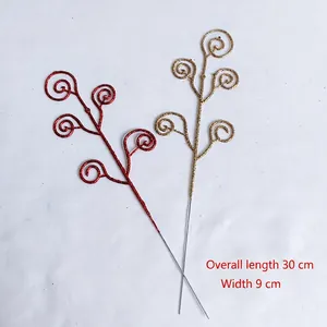Golden and red glitter Christmas candy spiral picks, 30cm length for festive floral decor