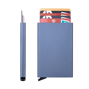Slim aluminum RFID blocking card case with automatic pop-up mechanism and matte finish