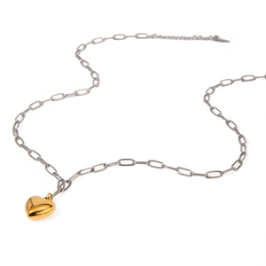 18k gold plated heart pendant necklace with silver chain in two-tone stainless steel