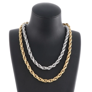 Hip hop oval titanium steel double chain necklace in gold and silver finish for men