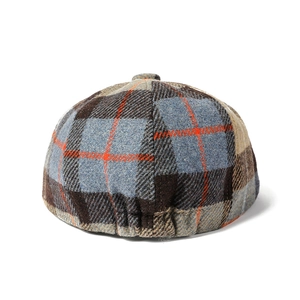 Vintage wool blend plaid newsboy cap for men in blue brown and orange check pattern