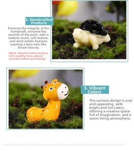 Macro detail of miniature resin turtle and giraffe figurines with a glossy finish