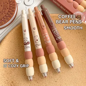 Close-up of the three-color gradient soft grip and 0.5mm nib on Coffee Bear gel pens