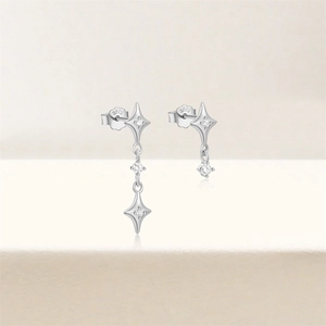 Detail shot of S925 sterling silver drop earrings featuring star motifs and zircon stones