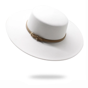 Boater Hat Flat Top Wide Brim Wool Felt Style Cotton Polyester Blend Retro British Autumn Winter Men Women