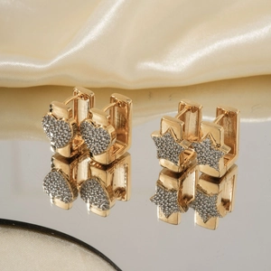 Minimalist Copper Zirconia Heart Star Huggie Hoop Earrings For Women Chic Gold Plated Geometric Dainty Daily Jewelry Accessory