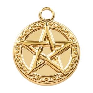 18k gold plated 304 stainless steel round star pendant necklace for DIY jewelry making