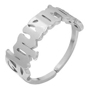 Detailed close-up of adjustable silver Sagittarius constellation zodiac ring made of steel