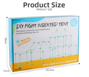 Detailed view of the 132-piece DIY tent fort building kit box showing 41.5x30cm packaging