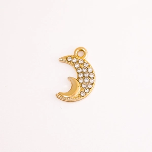 Golden crescent moon pendant accessory with sparkling rhinestones for DIY jewelry making