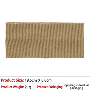 Detail of khaki ribbed sports headband with dimensions 19.5cm x 8.8cm in OPP packaging