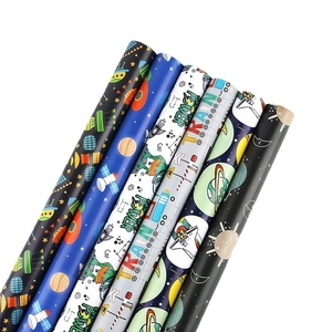 Thickened cartoon gift wrapping paper rolls featuring space shuttle and train patterns