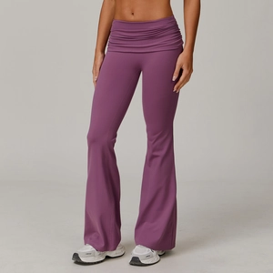Women High Waist Flared Yoga Pants Ruched Waistband Butt Lifting Quick Dry Flare Leggings Workout Fitness Activewear Bottom