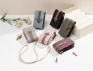Detailed collection of mini plaid phone bags in multiple colors with adjustable straps