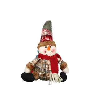 Bonhomme de neige de Noël en peluche avec bonnet et écharpe à carreaux pour décoration