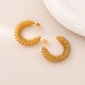 Stainless Steel Spring Twisted Hoop Earrings Women Wrapped Wire C-Shaped Minimalist Geometric Punk Jewelry Gold Tone