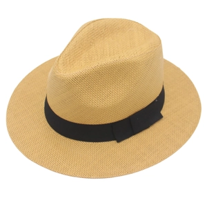 Classic Panama Straw Fedora Hat For Men Women Summer Beach Sun Hat With Black Ribbon Bow Breathable Paper Straw Cap