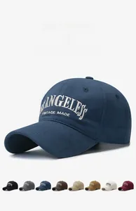 Detailed embroidery of Angeless Vintage on various colors of cotton baseball caps