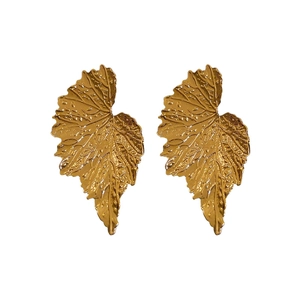 Golden leaf drop earrings with realistic texture and metallic shine for women