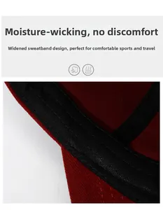 Detailed macro view of the breathable wide sweatband inside the dark red baseball cap