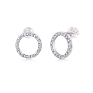 925 Sterling Silver Moissanite Stud Earrings Luxury Round Geometric Circle Earrings For Women Fashion Elegant Jewelry