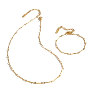 Minimalist 18K gold plated stainless steel bone link necklace and bracelet set jewelry