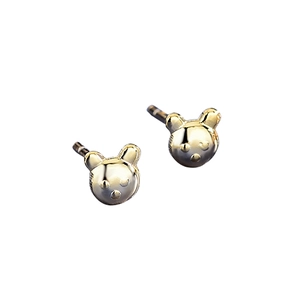 Minimalist 925 silver bear stud earrings in polished gold finish for women