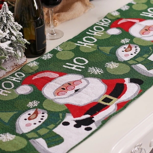 180cm Christmas table runner with embroidered Santa and snowman for holiday home decor