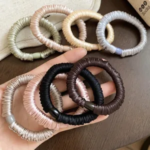 Elegant Pleated Satin Hair Scrunchies High Elastic Ponytail Holder Simple Style Accessories For Women Girls