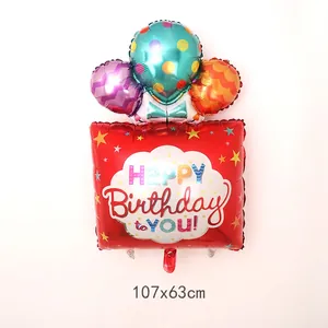 Large 107x63cm gift box foil balloon for birthday party decor with stars and text