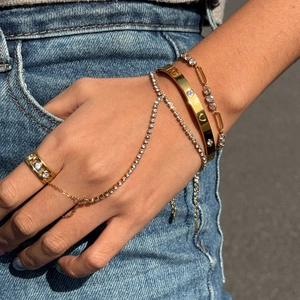 Parure de bijoux en acier inoxydable plaqué or 18K avec accents cœur et zircone