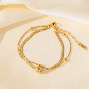 Chic gold-plated double-layer beaded chain bracelet in high-quality titanium steel