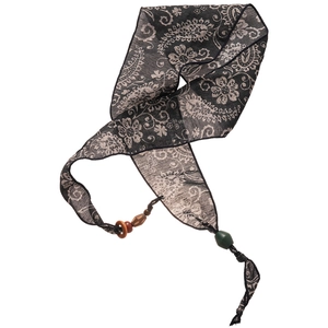 Bohemian paisley print neck scarf with wooden beads and vintage resin pendant accessory