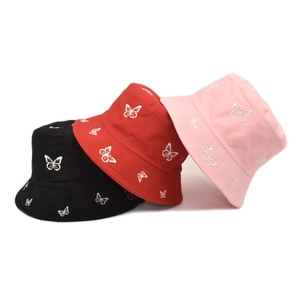 Chapeau Bob En Coton Avec Broderie Papillon Large Bord Protection Solaire Casquette De Pêcheur Décontractée Pour Femmes Hommes