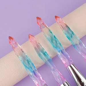 Rainbow crystal handle makeup brushes with silver ferrules and colorful gradient design