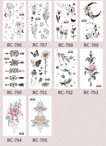 Detailed catalog of waterproof butterfly tattoo stickers with model numbers RC-786 to RC-795