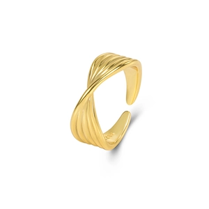 Polished S925 sterling silver twisted open ring with a luxurious gold plated finish