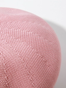 Close-up of high-density knit texture on a breathable pink linen beret for women
