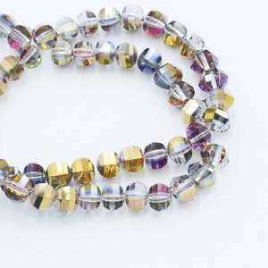 8mm faceted watermelon glass beads with iridescent electroplated finish for jewelry DIY