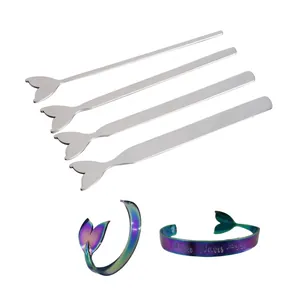 Fishtail Bangle Material DIY 304 Stainless Steel Mermaid Tail Bracelet Blanks Mirror Polished Rainbow Silver Components