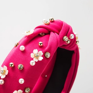 Serre-tête baroque rose fuchsia avec fleurs diamantées et perles pour femmes